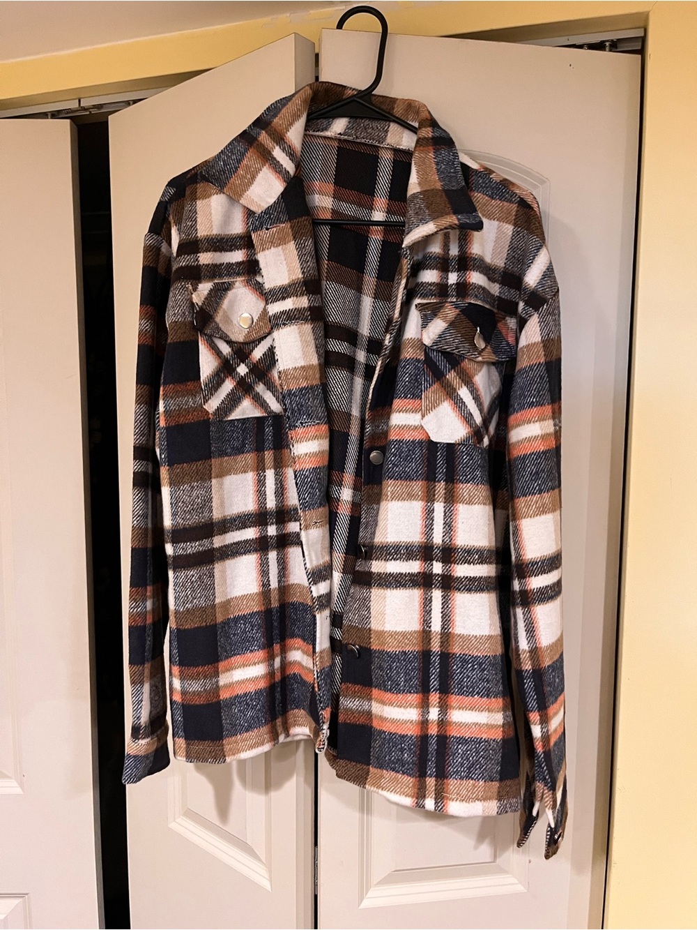 Plaid Utility Shacket Jacket - Navy, Brown, orange & White super soft never worn